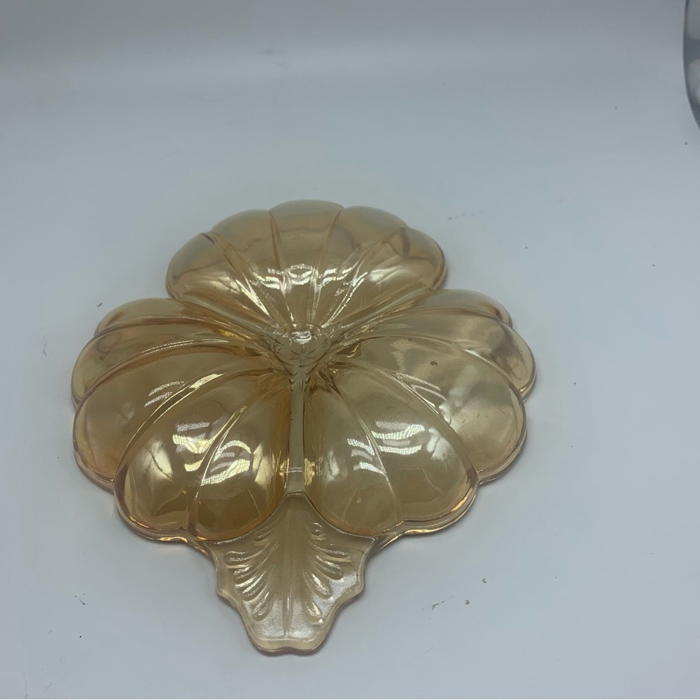 Vintage Peach Jeanette  Glass Co . Clam Shell Carnival Glass Candy Dish